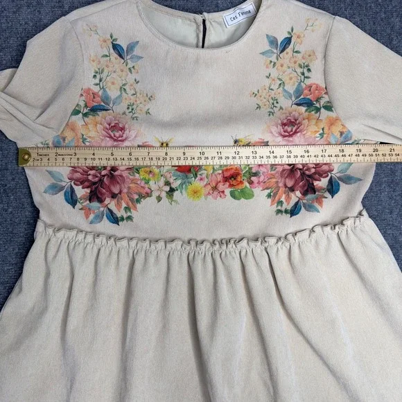 Ces Femme Shirt Womens M Beige Corduroy Floral Babydoll Boho Cottage Whimsical - Picture 7 of 8